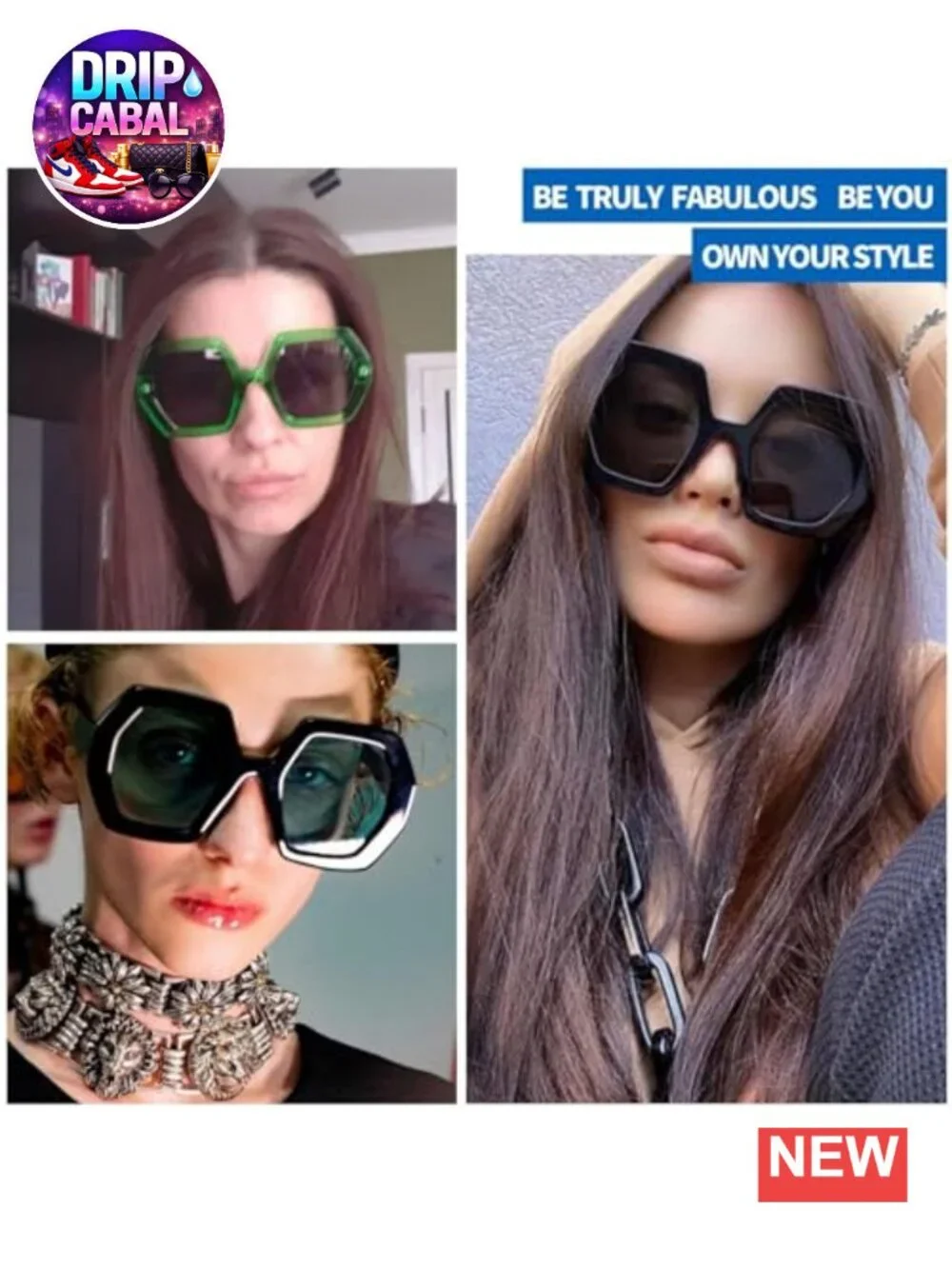 Retro 70s Oversized Hexagonal Sunglasses Women UV400 Polycarbonate